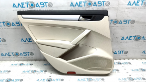 Door trim, rear left, VW Passat b7 12-15 USA, beige with beige leather insert, beige leather armrest, glossy gray molding, no backlight, dents, scratches, tear
