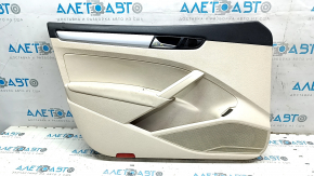 Front left door panel for VW Passat b7 12-15 USA, beige with beige leather insert, leather armrest, glossy gray molding, dents, scratches, dry-cleanable
