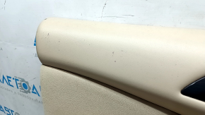 Nissan Pathfinder 13-16 front left door panel, beige with beige cloth insert, beige cloth armrest, glossy black molding, dents, dry-cleanable