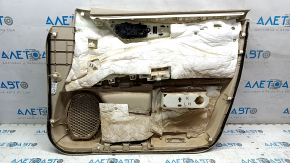 Nissan Pathfinder 13-16 front left door panel, beige with beige cloth insert, beige cloth armrest, glossy black molding, dents, dry-cleanable