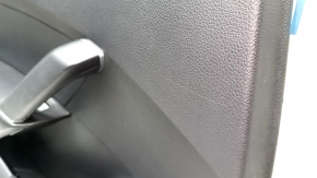 Door trim, rear left, VW Passat b8 16-19 USA, black with black plastic insert, leather armrest, gray glossy molding, dented, scratched