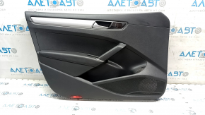 Door trim, front left, VW Passat b8 16-19 USA, black with black plastic insert, leather armrest, glossy gray molding