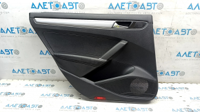 Door trim, rear left, VW Passat b8 16-19 USA, black with black plastic insert, leather armrest, glossy gray molding, scuffed