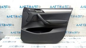 Front right door panel assembly for BMW X3 F25 11-17, black leather, black leather armrest, black leather insert, gray molding, scratches