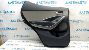 Door trim panel rear left Hyundai Santa FE Sport 13-16 black with gray plastic insert, leather armrest, scratches