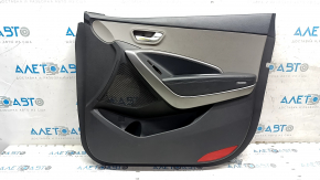 Door trim, front right card, Hyundai Santa FE Sport 13-16, black with gray plastic insert, leather armrest, dented