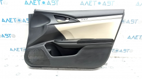 Honda Civic X FC 16-21 4D black front right door panel with beige insert, black cloth armrest, scratches