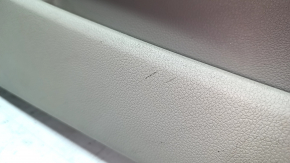 Kia Optima 11-16 front left door panel, beige, with beige cloth insert, gray trim, leather armrest, scratches, needs cleaning