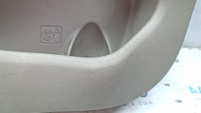 Kia Optima 11-16 front left door panel, beige, with beige cloth insert, gray trim, leather armrest, scratches, needs cleaning
