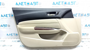 Front left door panel for Acura TLX 15-17, beige leather, beige leather armrest, beige leather insert, scratches, dents