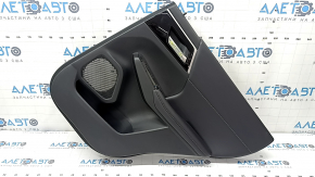 Mitsubishi Outlander 22-25 black rear right door panel, armrest and insert, black leather, gray stitching, glossy black molding with chrome, dents