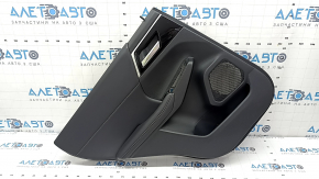 Mitsubishi Outlander 22-25 black rear left door panel, armrest and insert, black leather, gray stitching, glossy black molding with chrome, dent