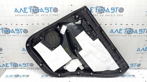 Mitsubishi Outlander 22-25 black rear left door panel, armrest and insert, black leather, gray stitching, glossy black molding with chrome, dent
