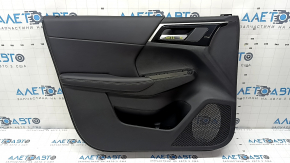 Mitsubishi Outlander 22-25 black front left door panel, armrest and insert, black leather, gray stitching, glossy black molding with chrome, scratches