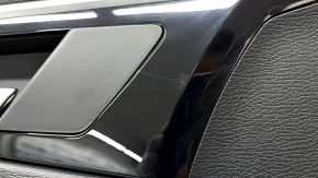 Mitsubishi Outlander 22-25 black front left door panel, armrest and insert, black leather, gray stitching, glossy black molding with chrome, scratches