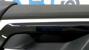 Mitsubishi Outlander 22-25 black front left door panel, armrest and insert, black leather, gray stitching, glossy black molding with chrome, scratches
