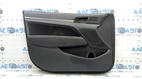Black front left door panel for Hyundai Elantra AD 19-20, black cloth insert, black rubber armrest, worn, needs cleaning, scratches