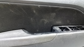 Black front left door panel for Hyundai Elantra AD 19-20, black cloth insert, black rubber armrest, worn, needs cleaning, scratches