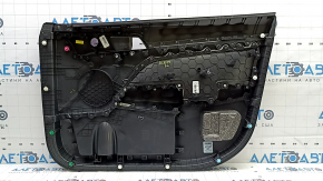 Black front left door panel for Hyundai Elantra AD 19-20, black cloth insert, black rubber armrest, worn, needs cleaning, scratches