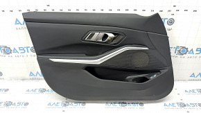 Front left door trim card BMW 3 G20 19-24 black, black leather insert, with handle, with backlight, with chrome insert and speaker grille, under memory, dented