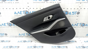Door trim, rear left, BMW 3 G20 19-24, black, without curtain, black leather insert, with handle, with backlight, with chrome insert and speaker grille, dented