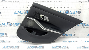 Door trim, rear right card, BMW 3 G20 19-24, black, without curtain, black leather insert, with handle, with backlight, with chrome insert and speaker grille, dented, bump