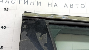 Nissan Rogue 14-20 keyless front right door assembly, lower chrome trim, black G41, molding peeled off, bumper