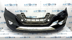 Bare front bumper Nissan Rogue 17-20 black, scratches, dents, cracks in the mounts