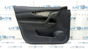 Door trim card front left Nissan Rogue 17-20 black with black insert plastic, armrest leather, under memory