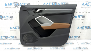 Front right door panel assembly for Audi Q3 83A 19-25 black, black leather insert, brown leather armrest, chrome moldings, dents