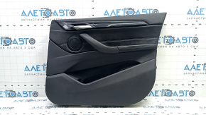 Front right door trim card BMW X1 F48 16-22 black, black leather insert, black leather armrest, with handle, molding black gloss, with backlight, worn