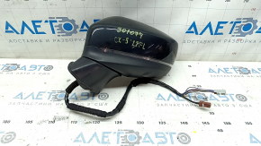 Left side mirror assembly for Mazda CX-5 21-25, 9+1 pin, BSM, heated, turn signal, auto-folding, camera, black