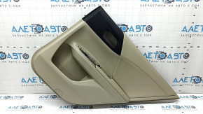 Rear right door panel for a 13-17 Honda Accord, beige, armrest and insert, beige leather, needs cleaning, scratches, whitened plastic