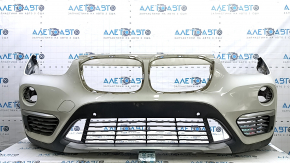 Front bumper assembly for BMW X1 F48 16-19, white, with parking sensors, scratches, sand