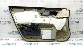 Beige front right door panel for a 16-17 Honda Accord, beige leather armrest and insert, glossy wood molding, dry-cleanable, scratches, whitened plastic, armrest detached
