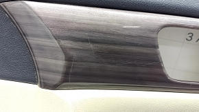 Beige front right door panel for a 16-17 Honda Accord, beige leather armrest and insert, glossy wood molding, dry-cleanable, scratches, whitened plastic, armrest detached