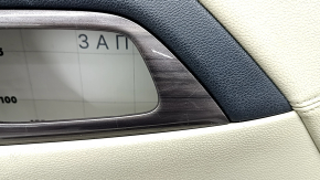 Beige front right door panel for a 16-17 Honda Accord, beige leather armrest and insert, glossy wood molding, dry-cleanable, scratches, whitened plastic, armrest detached