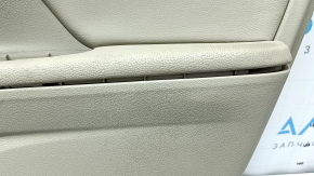 Beige front right door panel for a 16-17 Honda Accord, beige leather armrest and insert, glossy wood molding, dry-cleanable, scratches, whitened plastic, armrest detached