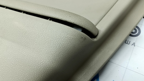 Beige front right door panel for a 16-17 Honda Accord, beige leather armrest and insert, glossy wood molding, dry-cleanable, scratches, whitened plastic, armrest detached