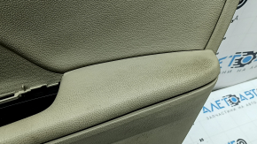 Beige front right door panel for a 16-17 Honda Accord, beige leather armrest and insert, glossy wood molding, dry-cleanable, scratches, whitened plastic, armrest detached