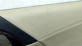 Beige front right door panel for a 16-17 Honda Accord, beige leather armrest and insert, glossy wood molding, dry-cleanable, scratches, whitened plastic, armrest detached