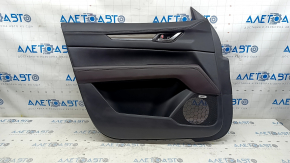Mazda CX-5 17-23 black front left door panel, brown leather armrest, trim with chrome wood molding, BOSE, scratches
