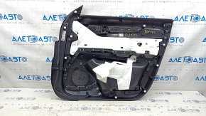 Mazda CX-5 17-23 black front left door panel, brown leather armrest, trim with chrome wood molding, BOSE, scratches
