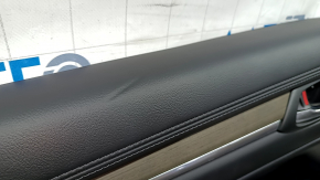 Mazda CX-5 17-23 black rear left door panel, brown leather armrest, trim with chrome molding under the wood, BOSE, dented