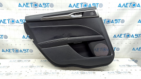Door trim, rear left, Ford Fusion mk5 17-20, black with black leather insert, leather armrest, gray wood molding, scratches, bumps