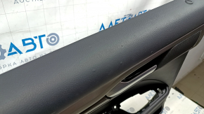 Door trim, rear left, Ford Fusion mk5 17-20, black with black leather insert, leather armrest, gray wood molding, scratches, bumps