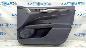 Front right door panel for Ford Fusion mk5 17-20, black with black leather insert, leather armrest, gray wood molding, scratches