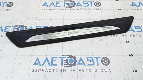 Outer front right door sill trim BMW X1 F48 16-22 black with chrome molding X-line, Sport-line, peeling chrome, scratches, broken fastener