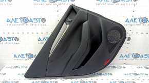 Mazda 6 18-21 black rear left door panel, black leather armrest and insert, gray molding with chrome, scratch, needs cleaning
