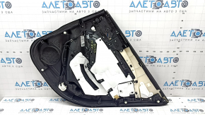 Mazda 6 18-21 black rear left door panel, black leather armrest and insert, gray molding with chrome, scratch, needs cleaning
